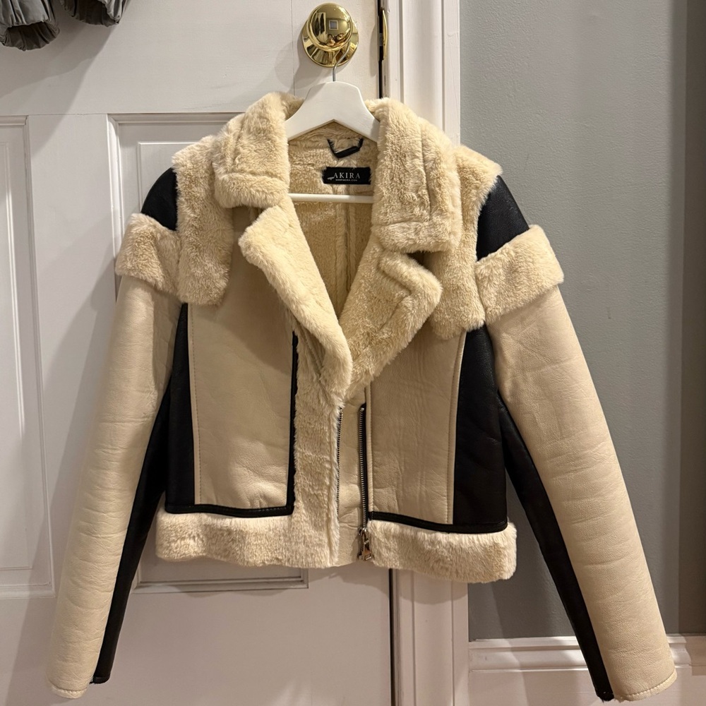 Cream and Black Faux Shearling Jacket